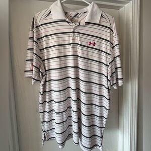 Under Armour Men's Polo Shirt - White with Pink and Black Stripes